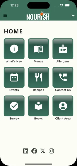 Nourish app navigation menu